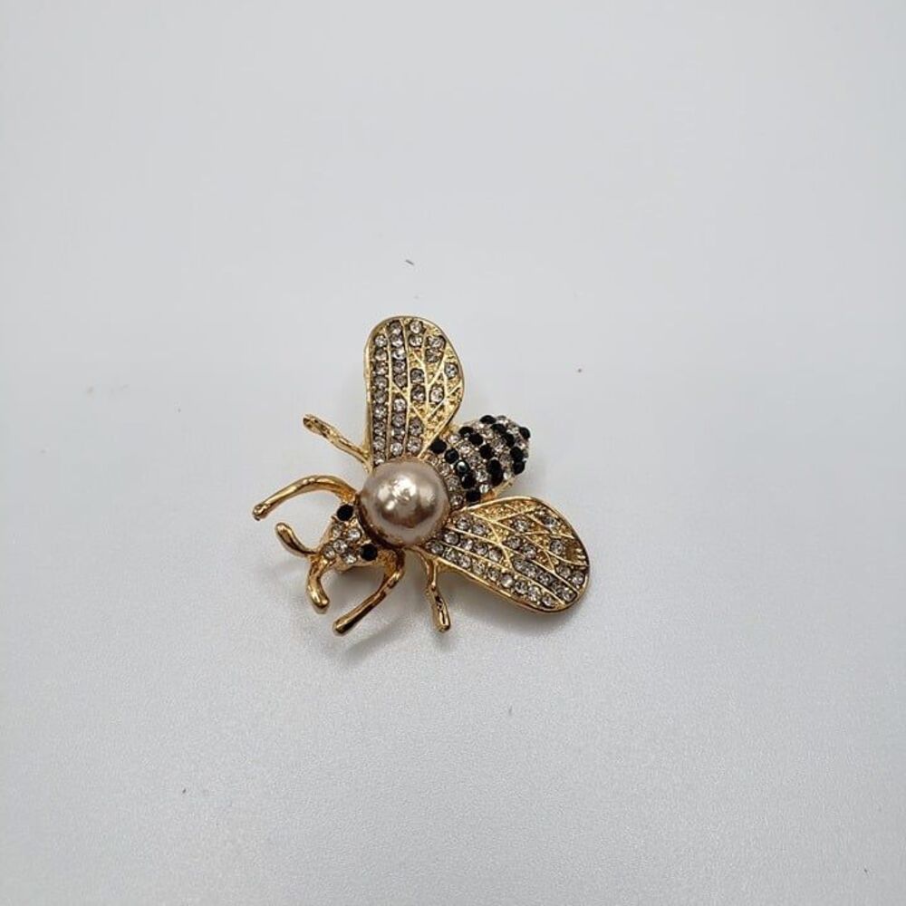 Cute Silver and Black Rhinestone Honey Bee Brooch 1" Lapel Pin Bag Beekeeper - Picture 2 of 6